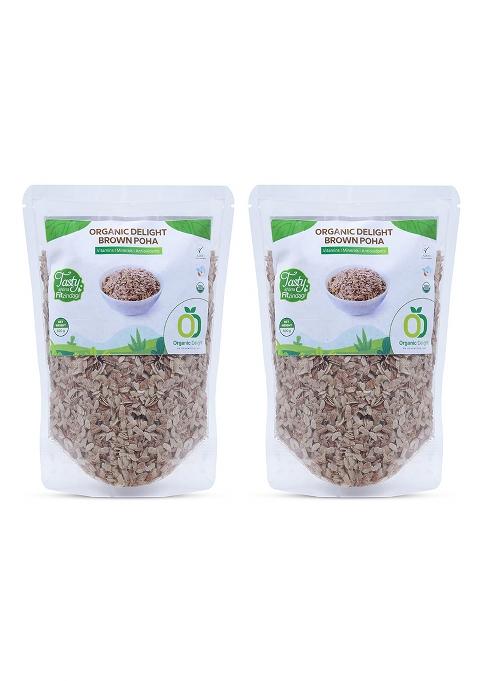 Organic Delight Thick Brown Poha 1 Kg Fresh Brown Rice Poha For Weight Loss | Nutritious Flakes Flattened Rice, Avalakki | Healthy Breakfast, Diet, Fibre Boosts