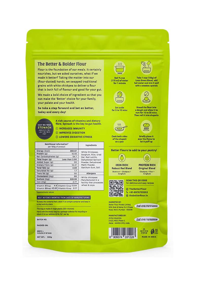 The Better Flour – Vitamin Rich Spinach Flour, Healthy Low Carb Atta | Protein & Vitamin Rich | Gluten Free Multigrain Flour | Easy To Cook Multigrain Atta (500 Gm)