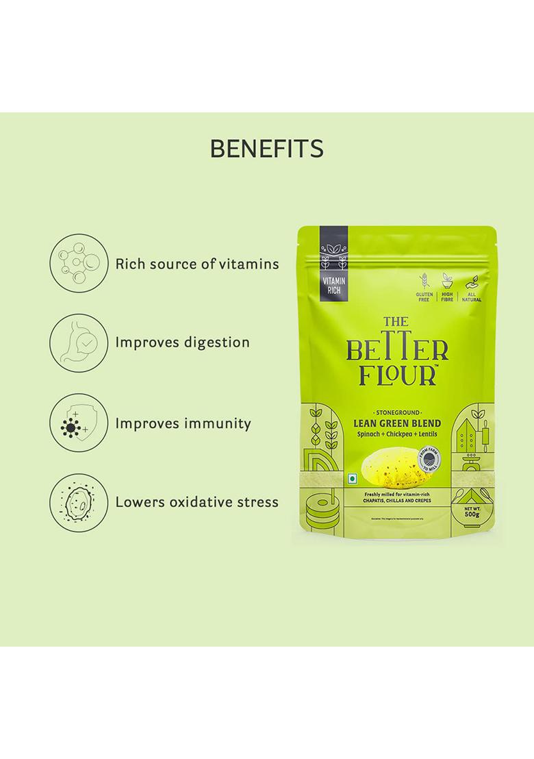 The Better Flour – Vitamin Rich Spinach Flour, Healthy Low Carb Atta | Protein & Vitamin Rich | Gluten Free Multigrain Flour | Easy To Cook Multigrain Atta (500 Gm)