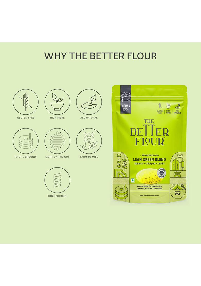 The Better Flour – Vitamin Rich Spinach Flour, Healthy Low Carb Atta | Protein & Vitamin Rich | Gluten Free Multigrain Flour | Easy To Cook Multigrain Atta (500 Gm)