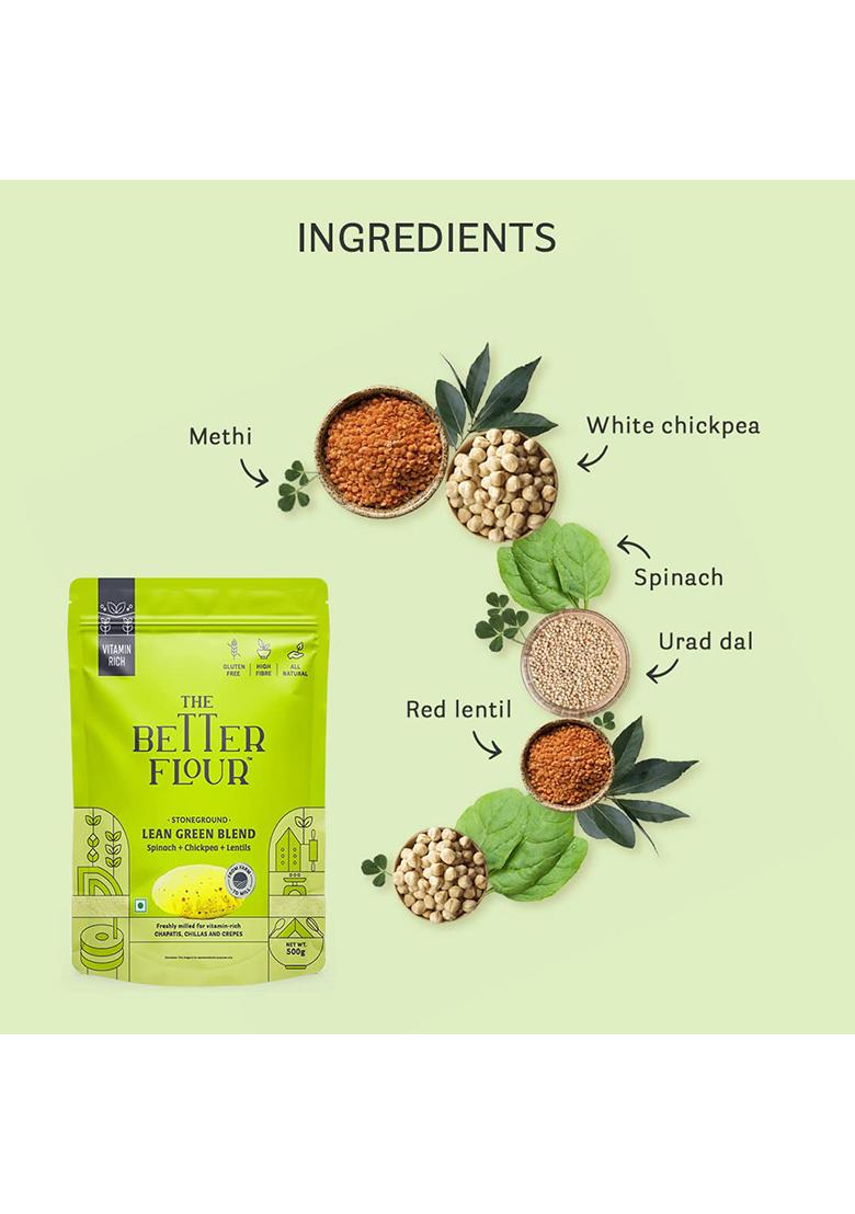 The Better Flour – Vitamin Rich Spinach Flour, Healthy Low Carb Atta | Protein & Vitamin Rich | Gluten Free Multigrain Flour | Easy To Cook Multigrain Atta (500 Gm)
