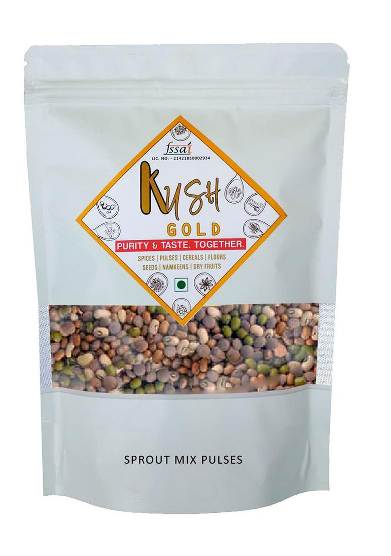 Kush Gold Mixed Whole Pulses For Sprouts/Sprouting Mix Beans (Green Gram, Moth Beans, Cowpea & Whole Red Lentils) (500G Pack)