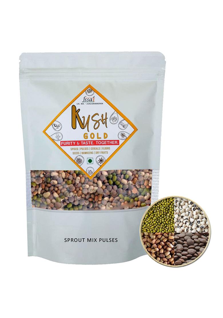 Kush Gold Mixed Whole Pulses For Sprouts/Sprouting Mix Beans (Green Gram, Moth Beans, Cowpea & Whole Red Lentils) (500G Pack)