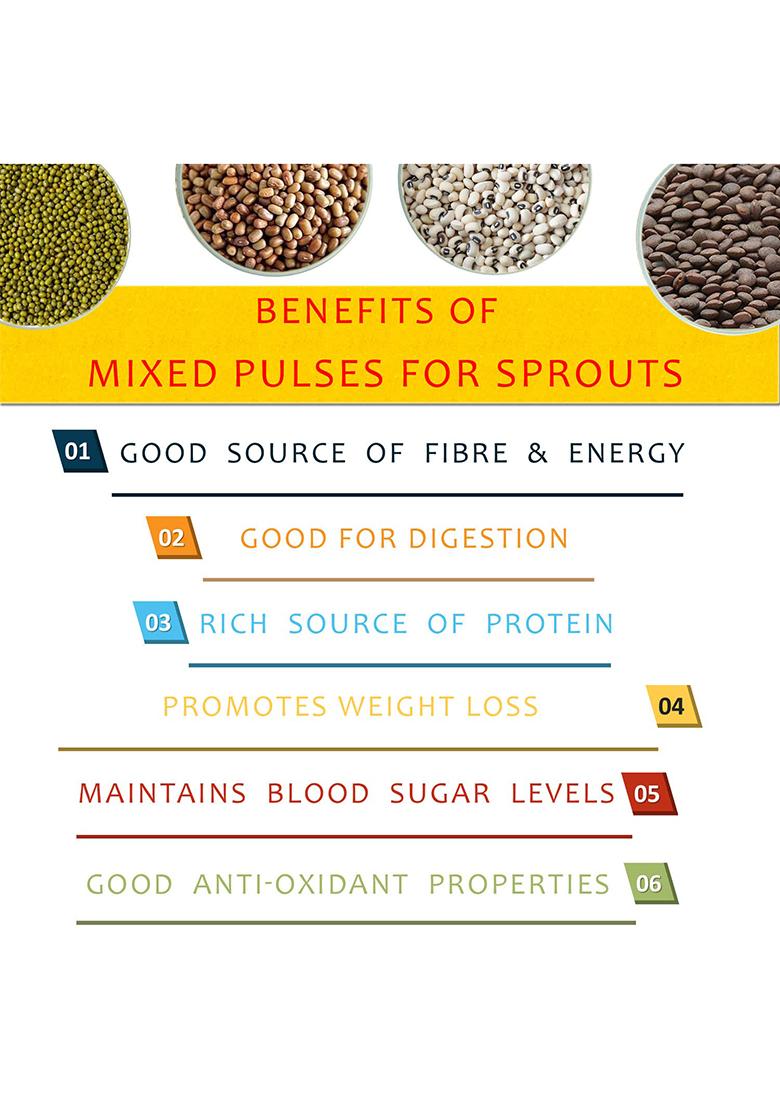 Kush Gold Mixed Whole Pulses For Sprouts/Sprouting Mix Beans (Green Gram, Moth Beans, Cowpea & Whole Red Lentils) (500G Pack)