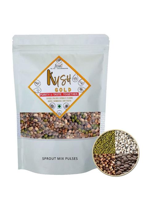Kush Gold Mixed Whole Pulses For Sprouts/Sprouting Mix Beans (Green Gram, Moth Beans, Cowpea & Whole Red Lentils) (500G Pack)