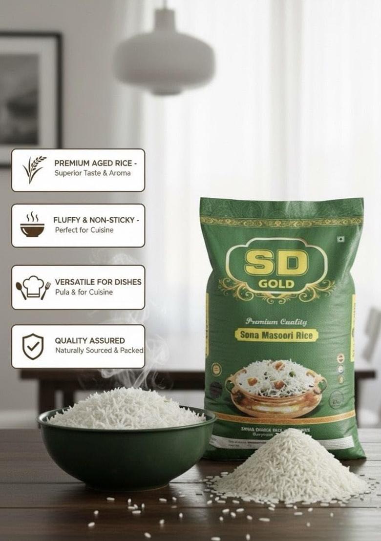 Shresta Dhaanya Gold Sona Masoori Rice, Naturally Sourced, Fluffy And Non-Sticky, Perfect For Indian Cuisine, Superior Taste And Aroma, 10 Kg