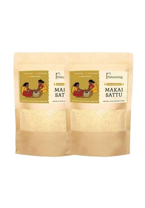 Natureship Makai / Corn Sattu Flour, Pack Of 2 (250G Each) – Handmade Indian Superfood | Roasted And Stone-Ground By Hand (45–60 Rotations/Hour) | Non Gmo | Energy Booster | Perfect For Healthy Drinks, Parathas & Snacks | From Bihar & Jharkhand