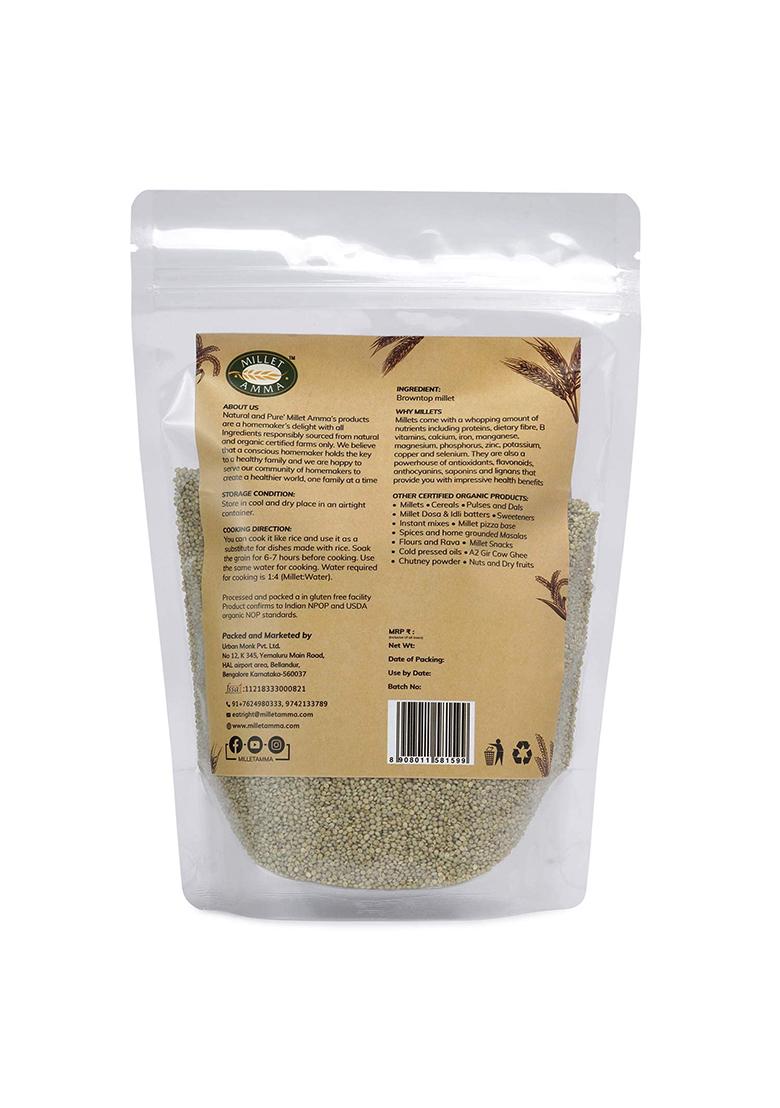 Millet Amma Certified Organic Browntop Millet Grain, Whole Grain