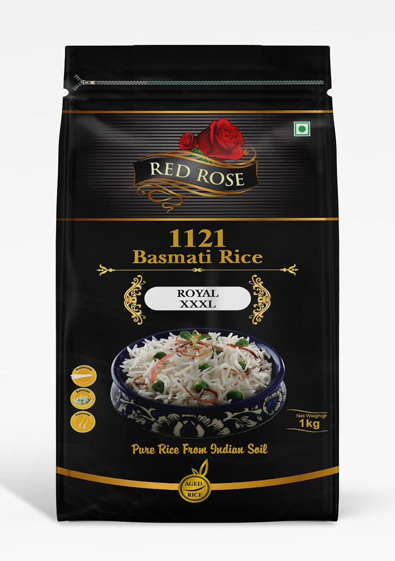 Red Rose Royal Basmati Rice 1Kg, Perfectly Aged Grain, Rich Aroma, Best Indian Basmati Rice For Biryani