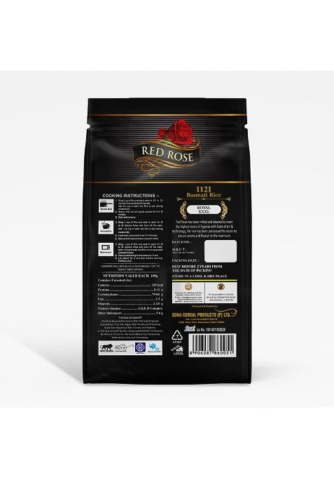 Red Rose Royal Basmati Rice 1Kg, Perfectly Aged Grain, Rich Aroma, Best Indian Basmati Rice For Biryani