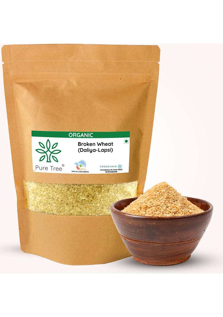 Pure Tree Certified Organic Wheat Daliya Lapsi | 850 G | Broken Bulgur Wheat | Godhuma Daliya | Gehoon | For Upma, Porridge, Khichdi - Indya