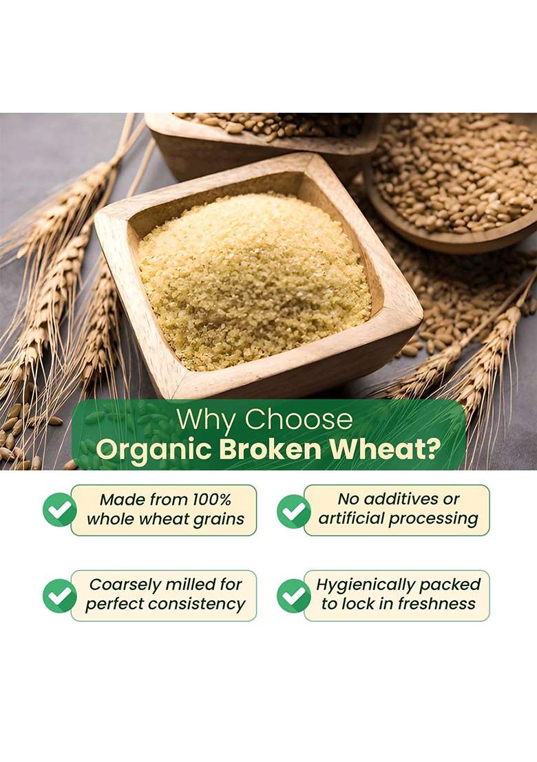 Pure Tree Certified Organic Wheat Daliya Lapsi | 850 G | Broken Bulgur Wheat | Godhuma Daliya | Gehoon | For Upma, Porridge, Khichdi - Indya
