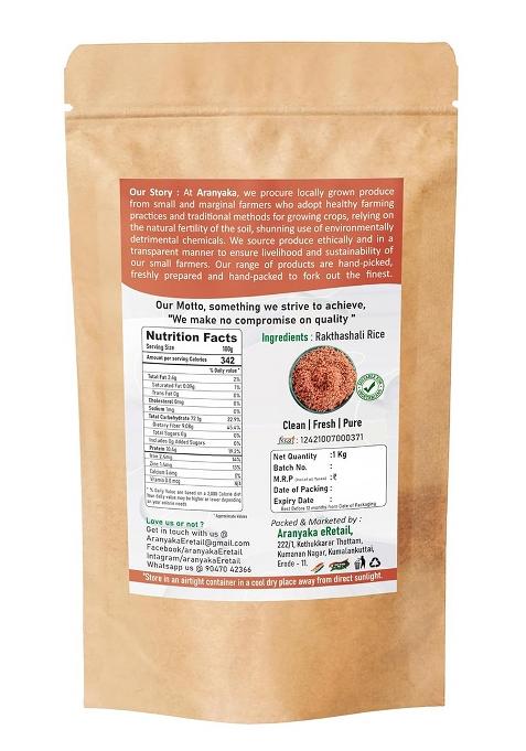 Aranyaka Red Rice | Kerala Rakthashali Raw Rice 1Kg | (Small Grain, Unpolished, Raw) | Low Glycemic Index | Source Of Iron & Minerals | Traditional Heritage Rice | Gluten-Free|1 Kg In Total