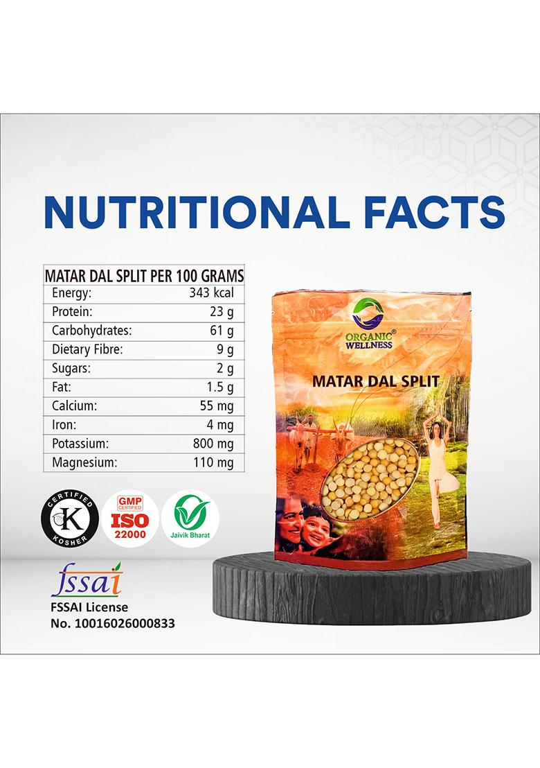 Organic Wellness White Matar Dal Split 450 Gram Pack