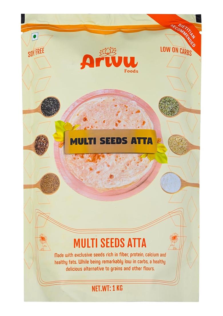 Arivu Foods Multi Seed Atta – Whole Ground Flax, Sunflower, Melon & Pumpkin Seeds – High-Fiber, Protein-Rich Diet Flour – 1Kg