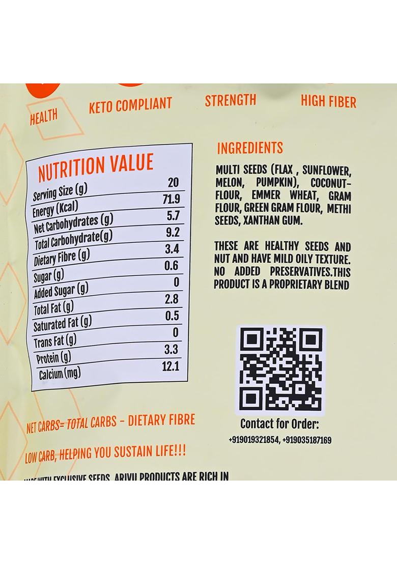 Arivu Foods Multi Seed Atta – Whole Ground Flax, Sunflower, Melon & Pumpkin Seeds – High-Fiber, Protein-Rich Diet Flour – 1Kg