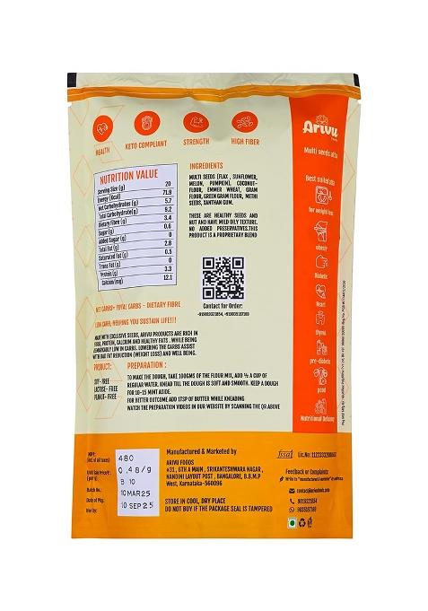 Arivu Foods Multi Seed Atta – Whole Ground Flax, Sunflower, Melon & Pumpkin Seeds – High-Fiber, Protein-Rich Diet Flour – 1Kg
