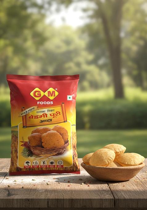 Gm Foods Bedmi Puri Atta Mix 1Kg | Ready To Cook Urad Dal & Wheat Flour Mix | Instant Masala Puri For Authentic North Indian Breakfast | Atta For Soft & Crispy Bedmi Poori