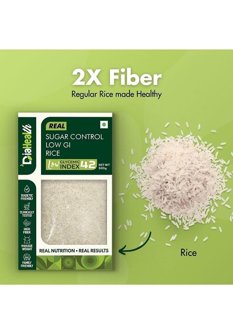 Diahealth Sugar Control Low Gi Rice For Diabetics,1 Kg, Low Glycemix Index (42) & High Protein, Taste Just Like Regular Rice, Pre-Biotic For Weight Loss, 500G Pack Of 2