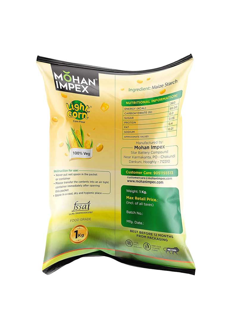 Mohan Impex Corn Flour 1Kg | Fresh Makki Maize Starch Powder | Gluten-Free & Organic | Best For Baking, Soups, Cakes & Frying | Natural Thickening Agent [Horeca Pack] - Indya