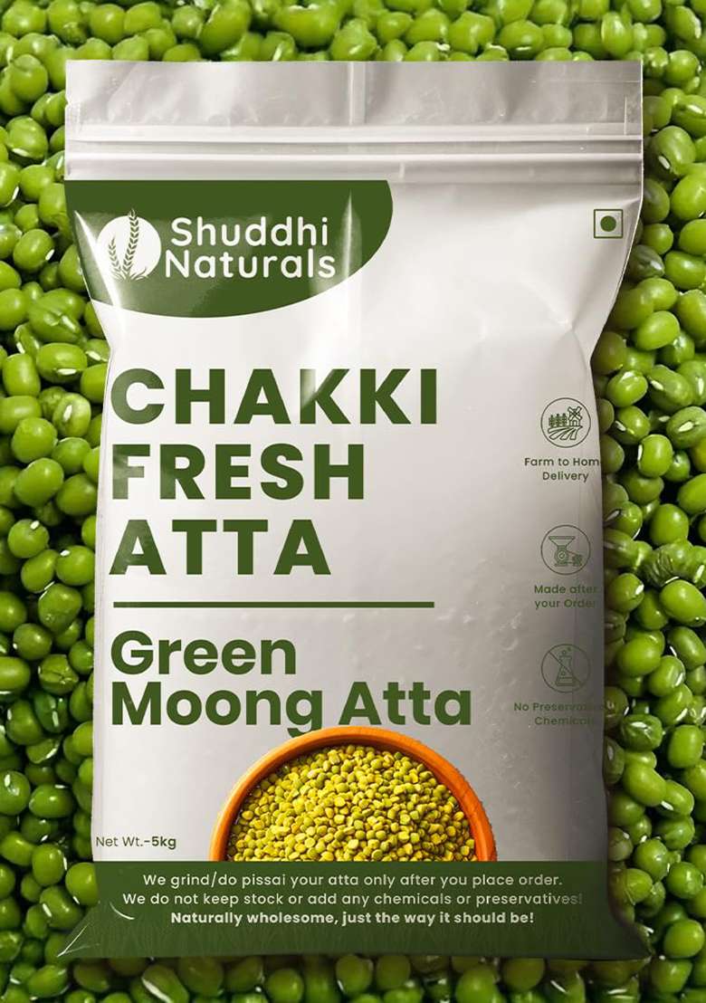 Shuddhi Natural Green Moong Atta (1Kg) | 100% Pure Green Moong Dal Flour | High Protein & Fibre | Ideal For Chilla, Pancakes, Pakoras & Savory Recipes - Indya