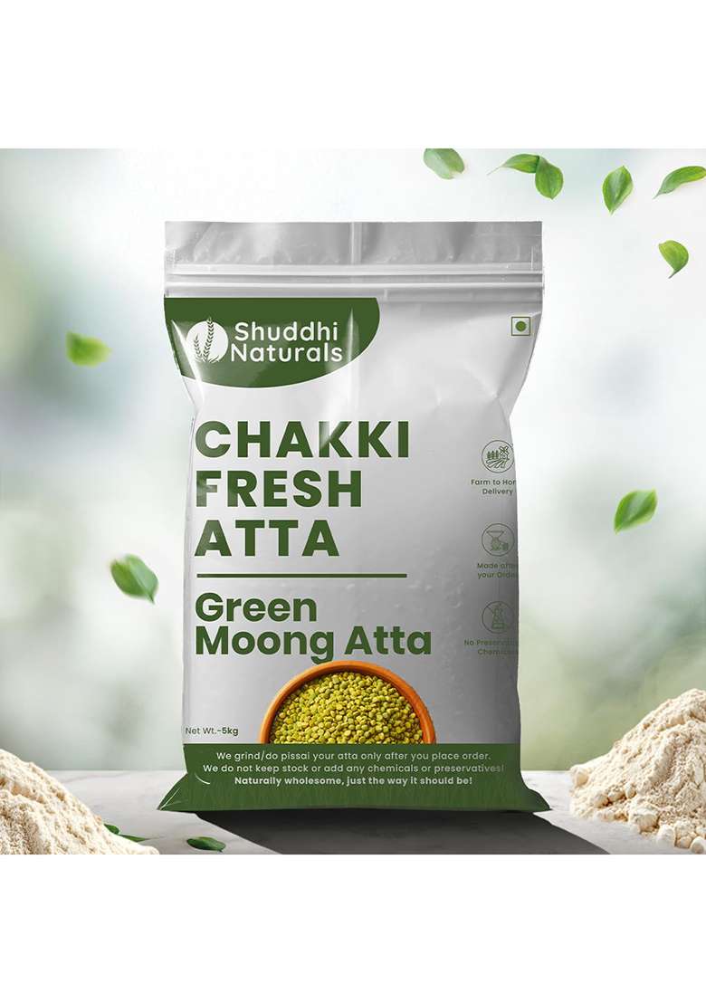 Shuddhi Natural Green Moong Atta (1Kg) | 100% Pure Green Moong Dal Flour | High Protein & Fibre | Ideal For Chilla, Pancakes, Pakoras & Savory Recipes - Indya