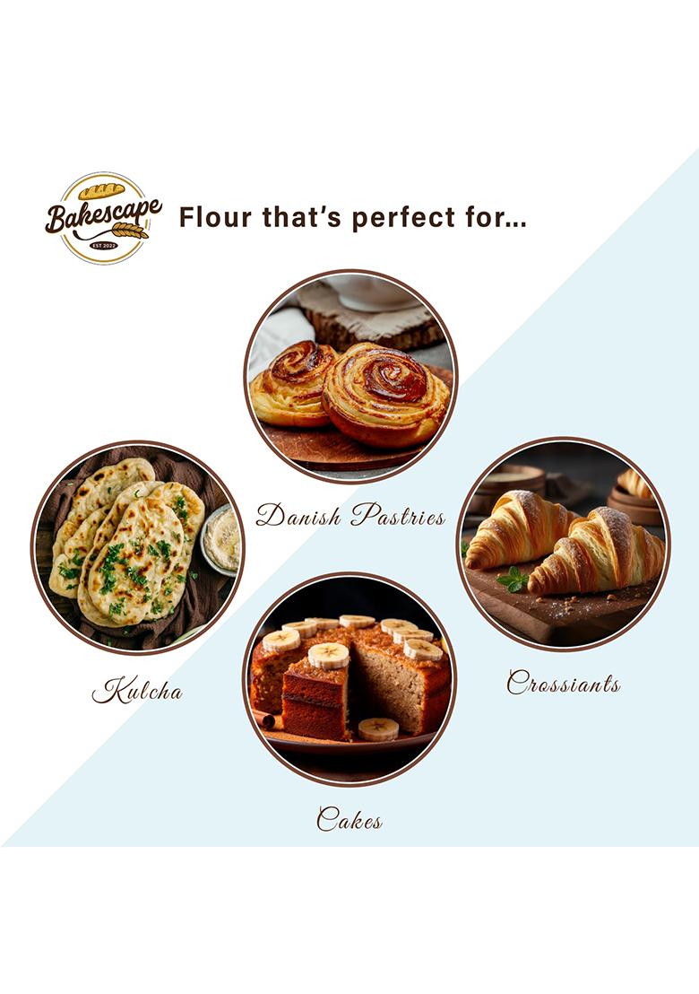 Bakescape T55 All-Purpose Flour 1Kg: Your Essential Partner For Perfect Baking Creations And Versatile Culinary Delights For Bakers, Homemakers, & Cooking Enthusiasts. Free From Preservatives.