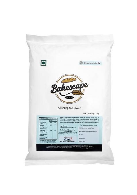 Bakescape T55 All-Purpose Flour 1Kg: Your Essential Partner For Perfect Baking Creations And Versatile Culinary Delights For Bakers, Homemakers, & Cooking Enthusiasts. Free From Preservatives.