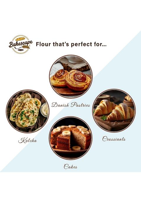Bakescape T55 All-Purpose Flour 1Kg: Your Essential Partner For Perfect Baking Creations And Versatile Culinary Delights For Bakers, Homemakers, & Cooking Enthusiasts. Free From Preservatives.