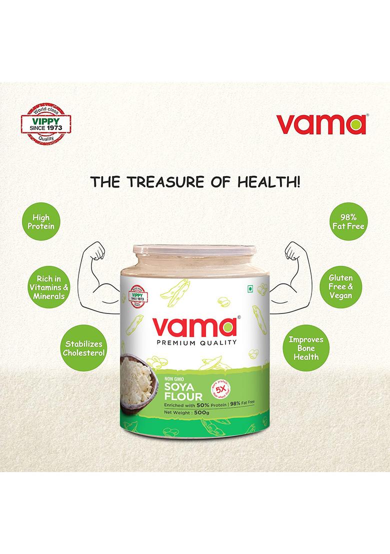 Vama Soya Flour | 98% Fat-Free | Vegan | Gluten-Free | Pack Of 2, 500G Each | Healthy Products