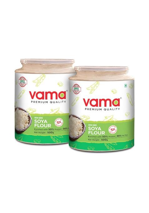 Vama Soya Flour | 98% Fat-Free | Vegan | Gluten-Free | Pack Of 2, 500G Each | Healthy Products