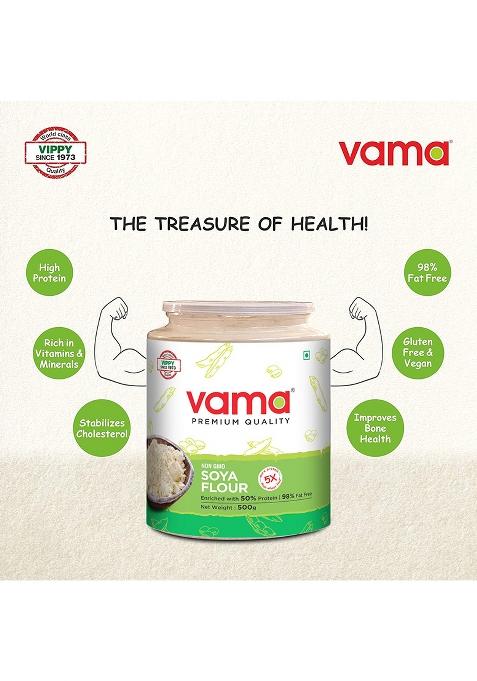 Vama Soya Flour | 98% Fat-Free | Vegan | Gluten-Free | Pack Of 2, 500G Each | Healthy Products