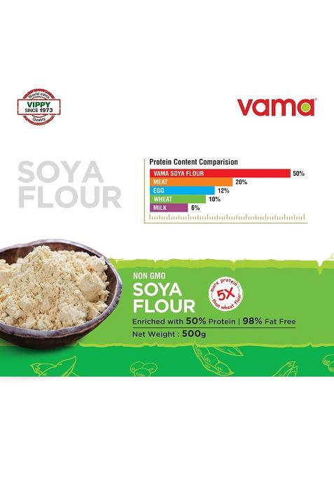 Vama Soya Flour | 98% Fat-Free | Vegan | Gluten-Free | Pack Of 2, 500G Each | Healthy Products