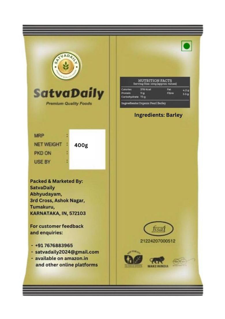 Satvadaily Pearl Barley 400G | High Fiber Jau | Cooks Like Rice | Ideal For Risottos And Soups | Premium Organic Staple | Naturally Gluten Free | 100% Natural & Whole Grain | Pearl Barli | Barli Akki