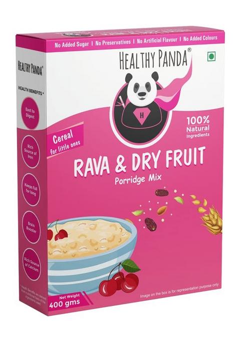 Healthy Panda Rava & Dryfruit Porridge Mix |400G| – Blended With |Dates-Almond & Elaichi|, Nutrient-Rich Sooji Rava & Dry Fruit Powder, Ideal For Kids, Nutritious Kids Cereal For Overall Growth & Development.