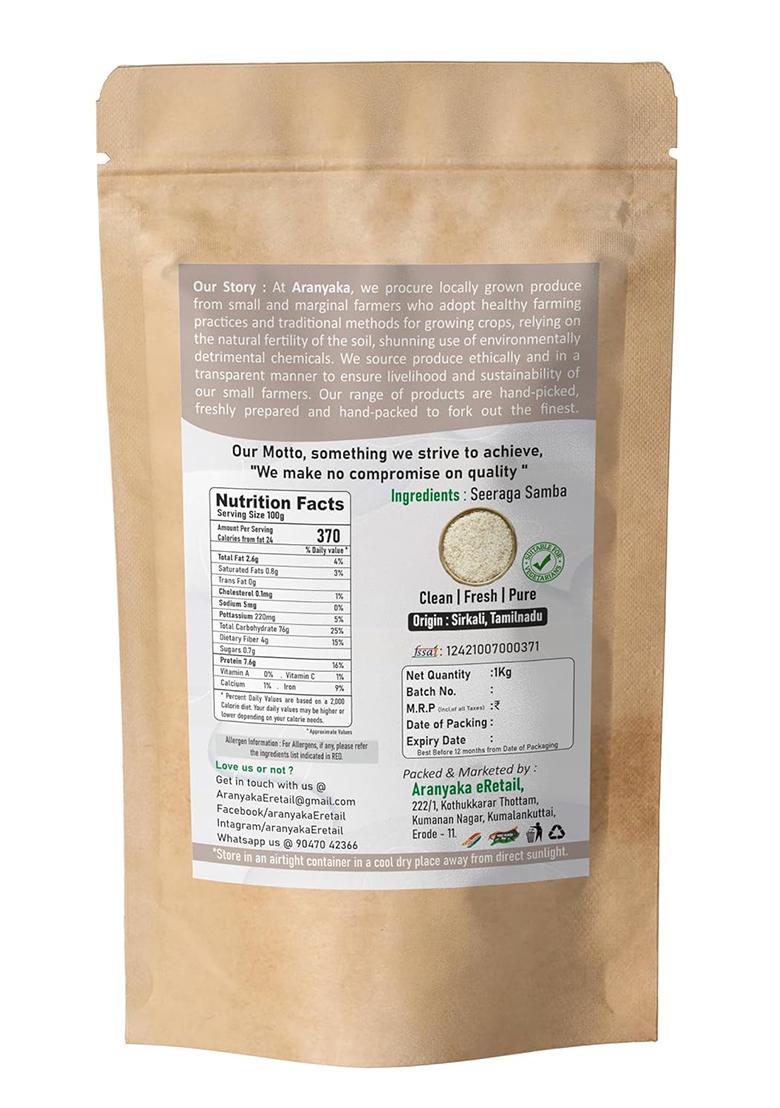 Aranyaka Jeera Samba Raw Rice 1Kg | Aromatic Small-Grain Rice | Seeraga Samba/Jeerakasala/Gobindobhog/Chitti Muthyalu Varieties | Ideal For Biryani & Traditional Meals | 1Kg In Total