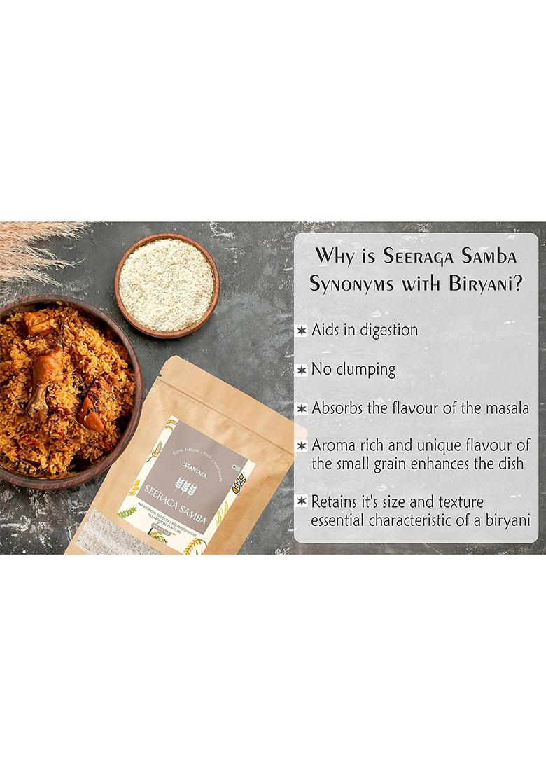 Aranyaka Jeera Samba Raw Rice 1Kg | Aromatic Small-Grain Rice | Seeraga Samba/Jeerakasala/Gobindobhog/Chitti Muthyalu Varieties | Ideal For Biryani & Traditional Meals | 1Kg In Total