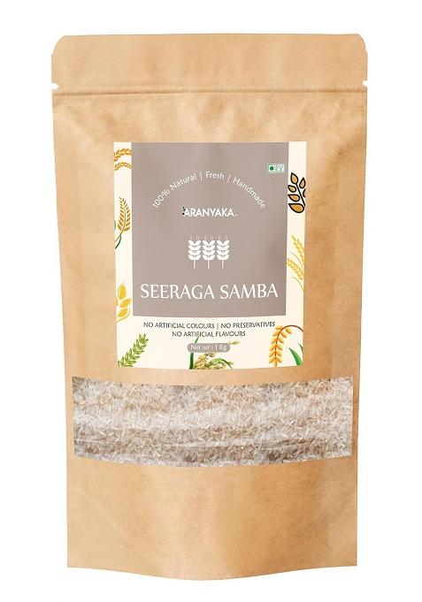 Aranyaka Jeera Samba Raw Rice 1Kg | Aromatic Small-Grain Rice | Seeraga Samba/Jeerakasala/Gobindobhog/Chitti Muthyalu Varieties | Ideal For Biryani & Traditional Meals | 1Kg In Total