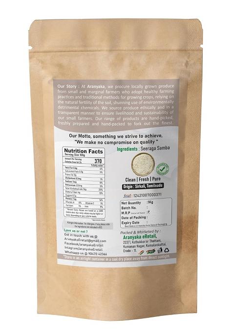 Aranyaka Jeera Samba Raw Rice 1Kg | Aromatic Small-Grain Rice | Seeraga Samba/Jeerakasala/Gobindobhog/Chitti Muthyalu Varieties | Ideal For Biryani & Traditional Meals | 1Kg In Total