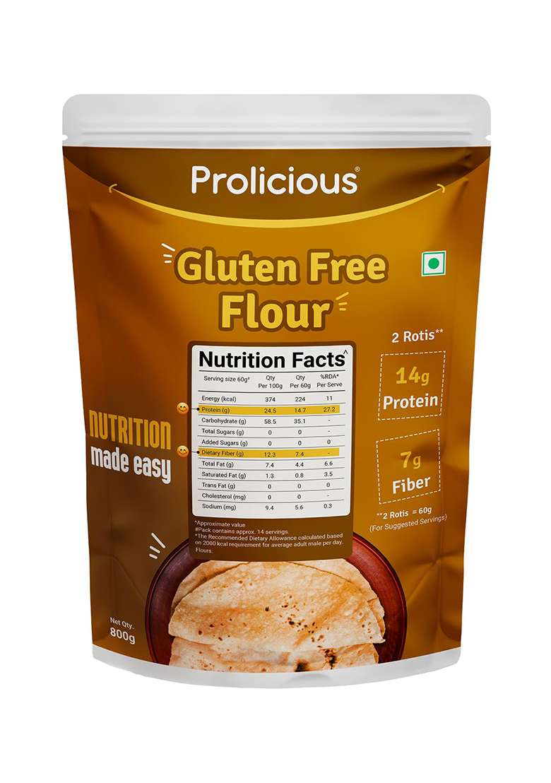 Prolicious Gluten-Free Flour - High Protein, High Fiber, Easy To Digest | Natural & Healthy Choice | 800 Grams (Pack Of 1) - Indya