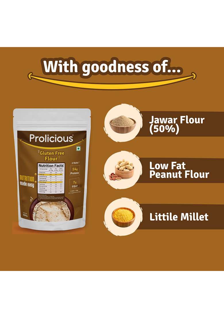 Prolicious Gluten-Free Flour - High Protein, High Fiber, Easy To Digest | Natural & Healthy Choice | 800 Grams (Pack Of 1) - Indya