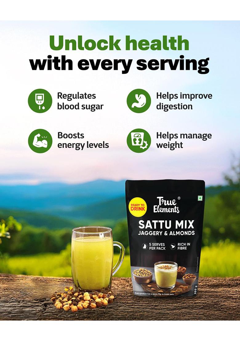 True Elements Sattu Mix With Jaggery And Almonds 40G (Pack Of 5)