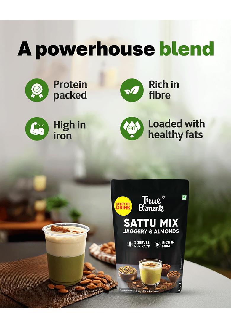 True Elements Sattu Mix With Jaggery And Almonds 40G (Pack Of 5)