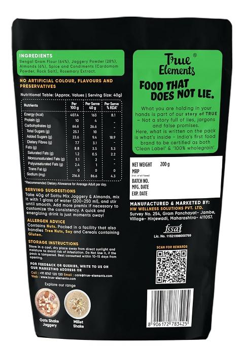 True Elements Sattu Mix With Jaggery And Almonds 40G (Pack Of 5)