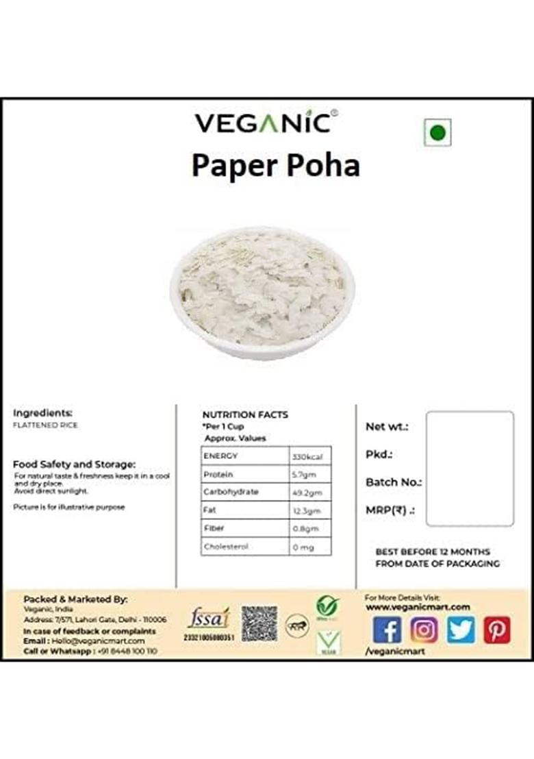 Veganic Organic Paper (Thin) Poha | Hubballi Avalakki | White Flattened Rice | Atukulu | Avalakki | Chidwa Flakes (400 G)