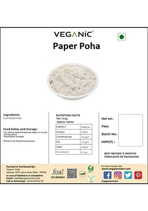 Veganic Organic Paper (Thin) Poha | Hubballi Avalakki | White Flattened Rice | Atukulu | Avalakki | Chidwa Flakes (400 G)