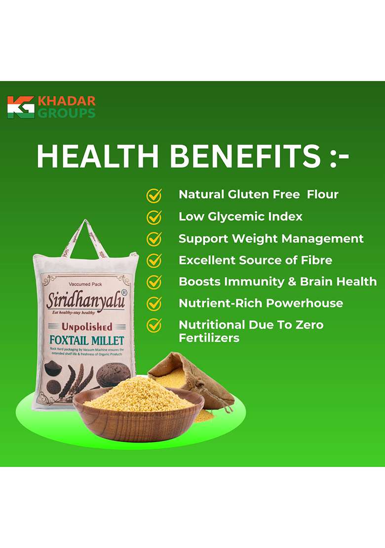 Siridhanyalu Unpolished And Organic Foxtail Millets 920Gm Pack, Gross Wt 1000Gm) Organically Grown From Karnataka New Tech Rock-Hard Vacuumed Pack - Indya