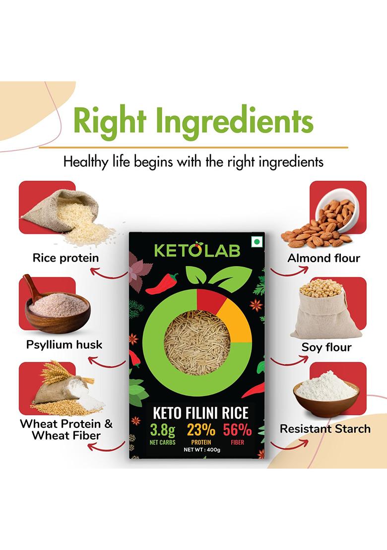 Ketolab Keto Orzo Rice, 400 Gms, 1 Pack, 3.5G Net Carb & 16G High Protein/Serving, Identical To Regular Rice, Ultra Low Carb, Pre-Biotic High Fibre, Low Glycemic Index(Gi), For Keto Diet & Weight Loss