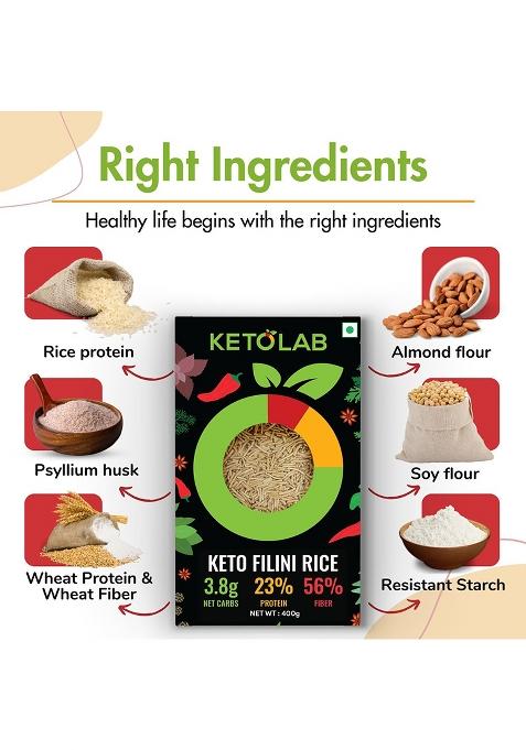 Ketolab Keto Orzo Rice, 400 Gms, 1 Pack, 3.5G Net Carb & 16G High Protein/Serving, Identical To Regular Rice, Ultra Low Carb, Pre-Biotic High Fibre, Low Glycemic Index(Gi), For Keto Diet & Weight Loss