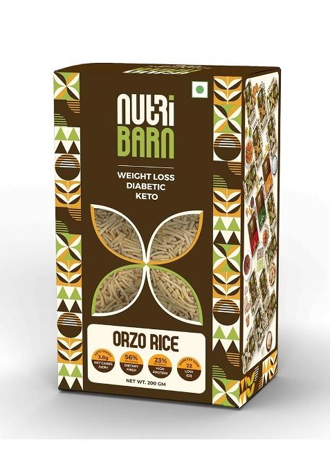 Nutribarn Keto Orzo Rice, 200 Gms, 1 Pack, 3.8G Net Carb & 23% High Protein/Serving, Identical To Regular Rice, Ultra Low Carb, Pre-Biotic High Fibre, Low Gi, Keto Diet, Weight Loss, Diabetic Friendly